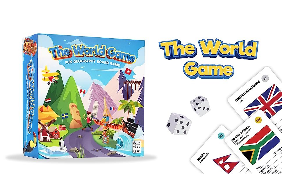 Geography board game for kids 8-12. Great learning educational game for for the family. 